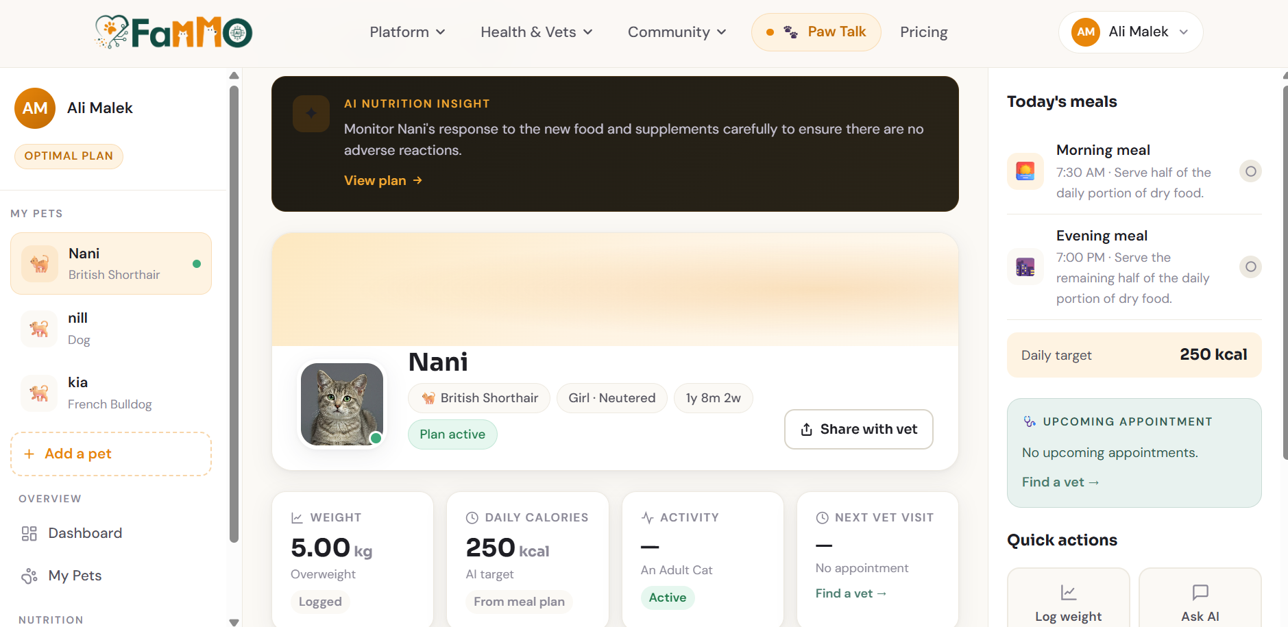 FAMMO Pet Profile